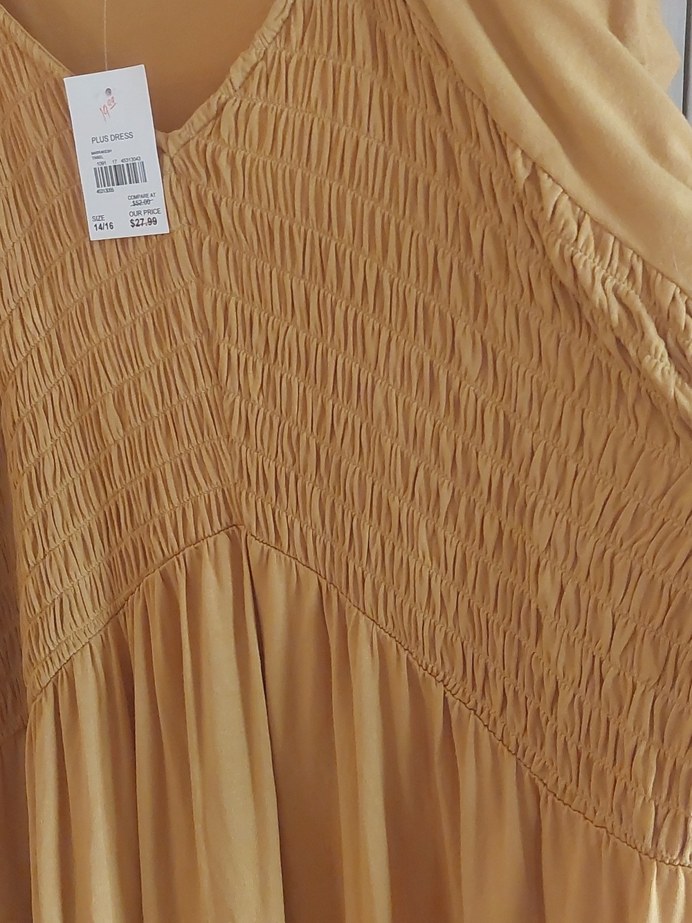 Cato Dijon Yellow Smocked Short Sleeved Babydoll Dress Womans Sz 14/16 - Picture 12 of 17